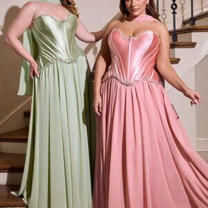 Plus size prom dress. Formal party bridesmaid evening wedding guest pink, green